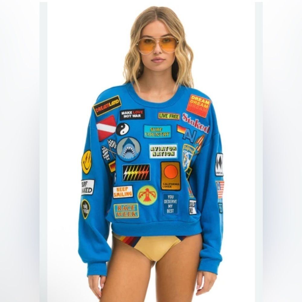 Aviator Nation VINTAGE PATCH CREW & SWEATPANTS - OCEAN - Picture 8 of 10